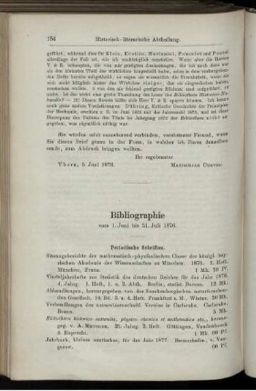 Bibliographie vom 1. Juni bis 31. Juli 1876.