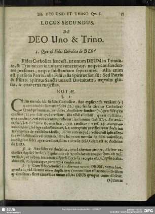 Locus Secundus. De Duo Uno & Trino
