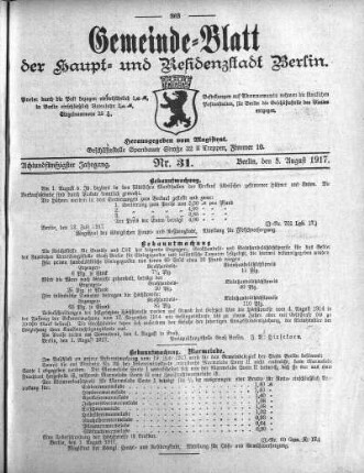 1917,31: Nr. 31, 5. August 1917