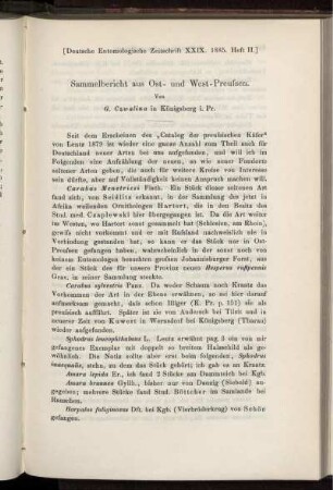 Sammelbericht aus Ost- und West- Preussen