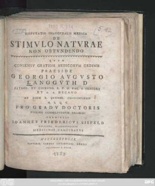 Dispvtatio Inavgvralis Medica De Stimvlo Natvrae Non Obtvndendo
