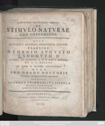Dispvtatio Inavgvralis Medica De Stimvlo Natvrae Non Obtvndendo