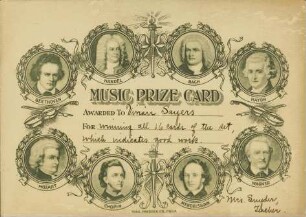 Music Prize Card
