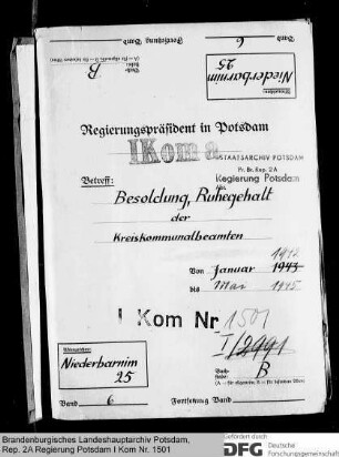 Besoldung, Ruhegehalt, Witwen- und Waisenversorgung der Kreiskommunalbeamten im Kreis Niederbarnim