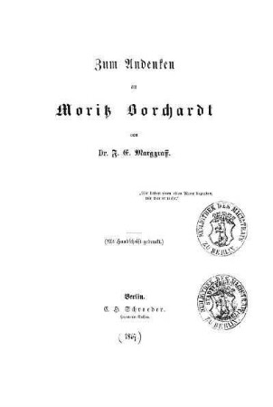Zum Andenken an Moritz Borchardt