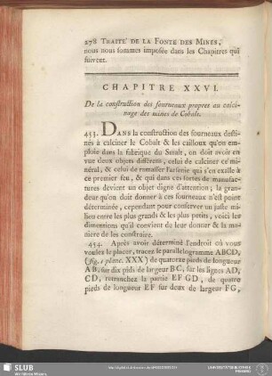Chapitre XXVI. De la construction des fourneaux propres au calcinage des mines de Cobalt