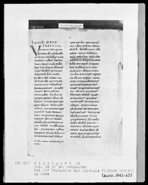 Bibliorum sacrorum pars, libri prophetarum — Initiale V(ERBUM DOMINI), Folio 217recto
