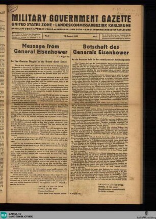 Military Government gazette : a weekly published by the Office of Military Government North Baden (US-Zone) containing of measures adopted by Military Government = Amtsblatt der Militärregierung