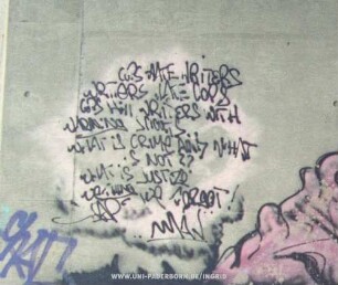 ... CoPS HATE WRITERS WRITeRS HATE CoPS CoPS KiLL WRiTERS WITH WARNiNG SHOOTS WHAT iS CRIME AND WHAT IS NOT ?? WHAT iS juSTiZE? NOTHING We FORGOT!