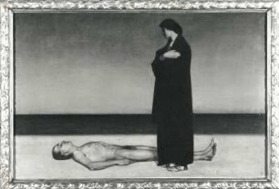 Der Tote am Meer : Zwintscher, Oskar. Der Tote am Meer. Öl auf Leinwand; 100 x 150 cm. 1913. Dresden: Stadtmuseum