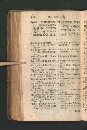 Eine Sammlung der auserlesensten Englischen Sprüchwörter in Alphabetischer Ordnung.