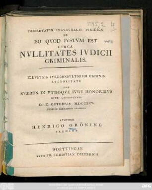 Dissertatio Inavgvralis Ivridica De Eo Qvod Ivstvm Est Circa Nvllitates Ivdicii Criminalis