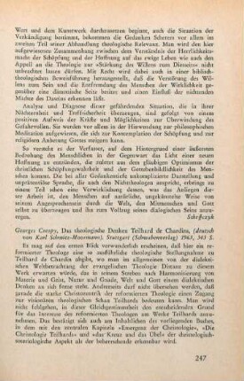 247-248 [Rezension] Crespy, Georges, Das theologische Denken Teilhard de Chardins