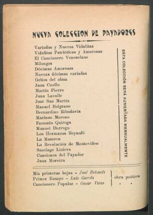Nueva colección de payadores