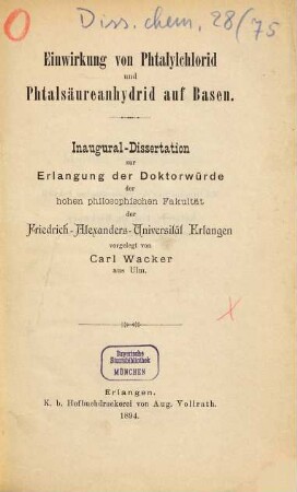 Einwirkung von Phtalylchlorid und Phtalsäureanhydrid auf Basen