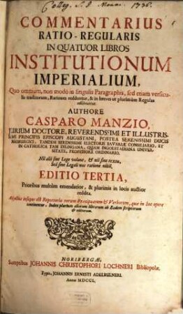 Commentarius ratio-regularis in quattuor libros Institutionum imperialium