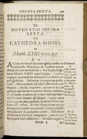 Disputatio Decima Sexta. De Cathedra Mosis.