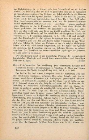472-473 [Rezension] Baltensweiler, Heinrich, Die Verklärung Jesu