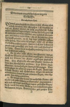 Von einem ungebührlichen letzten Geschäfft. Der achtzehende Titel.