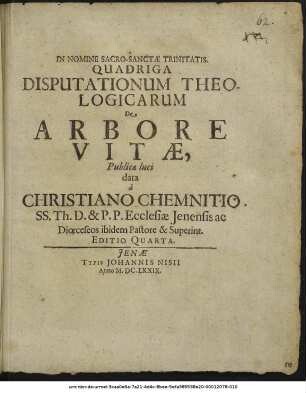 Quadriga Disputationum Theologicarum De Arbore Vitae