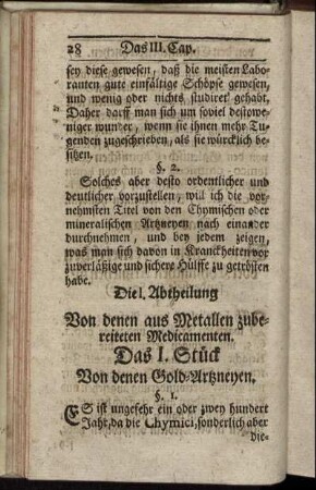 Das I. Stück. Von denen Gold-Artzneyen. - Das IV. Stück. Von Kupffer-Artzneyen.