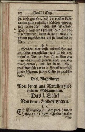 Das I. Stück. Von denen Gold-Artzneyen. - Das IV. Stück. Von Kupffer-Artzneyen.