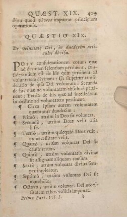 Quaestio XIX. De voluntate Dei, in duodecim articulos divisa.