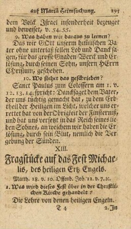 XIII. Fragstücke auf das Fest Michaelis, des heiligen Ertz Engels