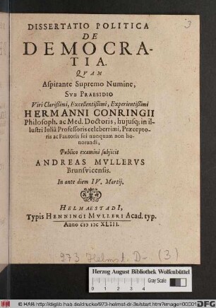 Dissertatio Politica De Democratia