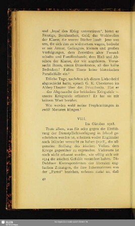 VIII. Im Oktober 1918