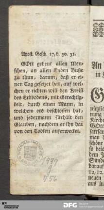 Apost. Gesch. 17, V. 30, 31.
