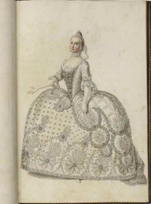 Teresa Albuzzi-Todeschini, Alt, in der Rolle der Aristea (aus dem Vestiarium der Oper "Olimpiade", aufgeführt am 16. Februar 1756 in Dresden)