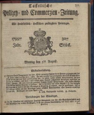 32tes Stueck, Montag den 5ten August 1799