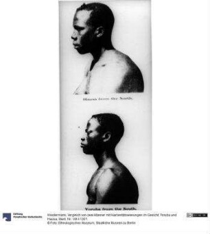 Vergleich von zwei Männer mit Narbentätowierungen im Gesicht. Yoruba und Hausa
