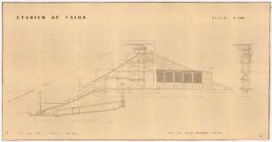 Sportfield Kairo Main Stadium: 2 Schnitte Section G-H, Main Stand, Section of Lift, 1:100