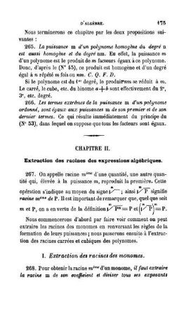 Chapitre II. Extraction des racines des expressions algébriques.
