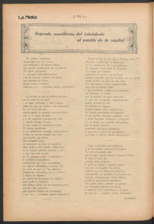 Segundo manifiesto del intendente al pueblo de la Capital