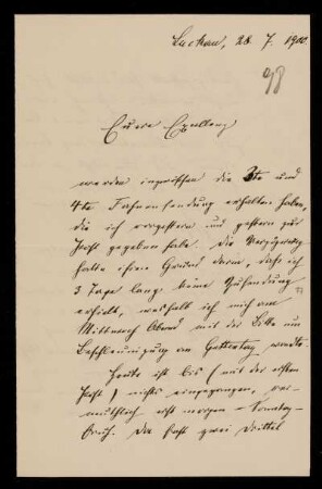 98: Brief von Friedrich Ritgen an Gottlieb Planck, Luckau (Landkreis Dahme-Spreewald), 28.7.1900