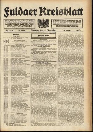 Zweite Ausgabe vom Samstag, den 22. November 1913.