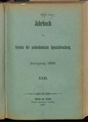 22: Jahrbuch des Vereins für Niederdeutsche Sprachforschung