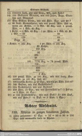 Achter Abschnitt. VIII. Addiren in ganzen benannten Zahlen