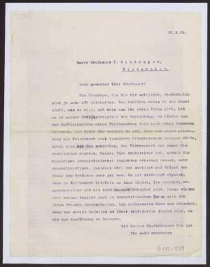 Schreiben an Professor R. Rittmeyer, Winterthur (Brief)