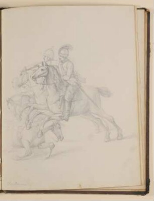 Drei berittene Soldaten, Kopie nach Philips Wouwerman [aus einem Skizzenbuch von unbekannter Hand, evtl. des Louis Thomassin]