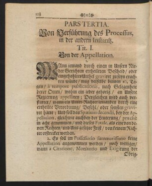 Pars Tertia. Von Verführung des Processus, in der andern Instantz.