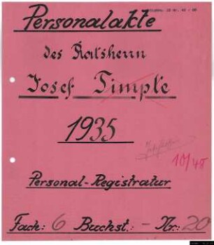 Ratsherren - Personalakten: Josef Timpte, Kaufmann, NSDAP-Ortsgruppenleiter.