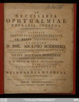 De Necessaria Ophthalmiae Therapia Interna