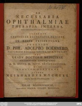 De Necessaria Ophthalmiae Therapia Interna