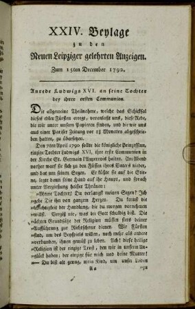 XXIV. Beylage zu den Neuen Leipziger gelehrten Anzeigen. Zum 15ten December 1792.