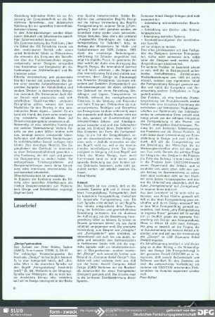 „Design“ gebrauchen: zum Beitrag von Peter Richter „System GRA FIS“ in Heft 1/89 : Leserbrief