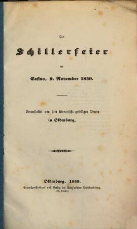 Die Schillerfeier im Casino, 9. Nov. 1859